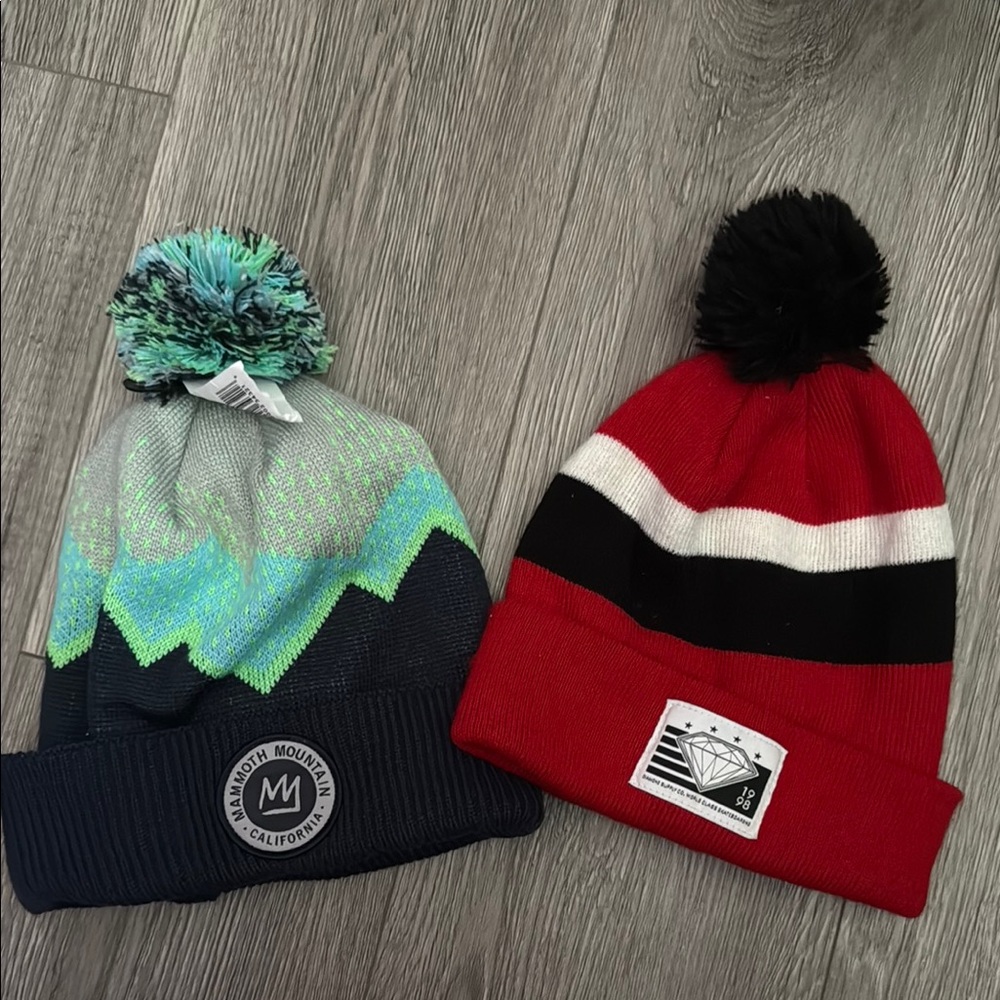 Diamond Supply Co Red and Blue Hats with Pom-Poms
